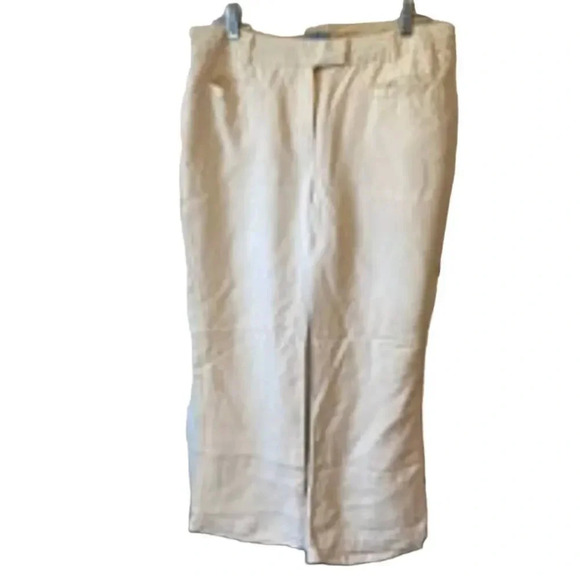 J.McLaughlin 100% Silk Beige Flare Leg Dress Pants Women Size 10 Pockets - Picture 1 of 7